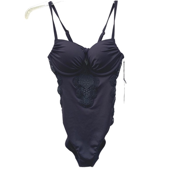 NWT A. Che Womens size 2 Simone Maillot One-Piece black swimsuit black swimsuit - Picture 4 of 9